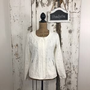 Tchibo European White faux brocade zipup sweater jacket shacket